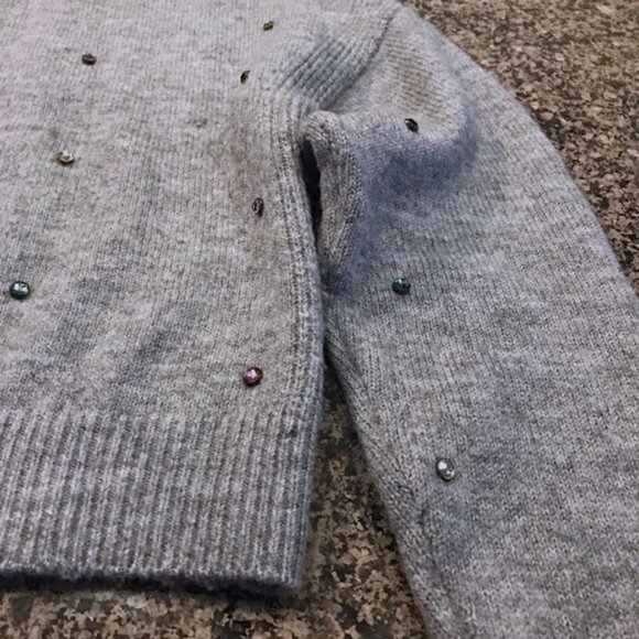 SEE VIDEO!!! โจ๐โจ SPARKLE!! Pretty Noisy May Grey Rhinestone Crop Sweater - Picture 12 of 17